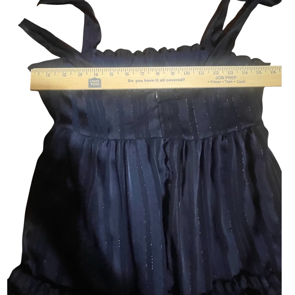 Lulus Navy Blue Metallic Striped Tiered Midi Dress Tie-Strap Side Slit Small - Picture 6 of 8